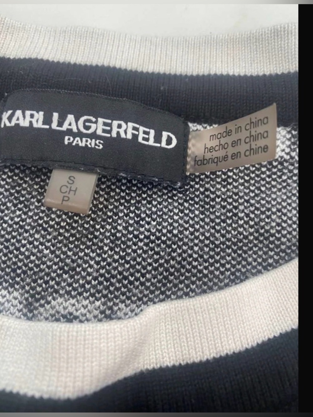 Karl Lagerfeld Paris Logo Knit Sweater Sz S B/W - Picture 7 of 8